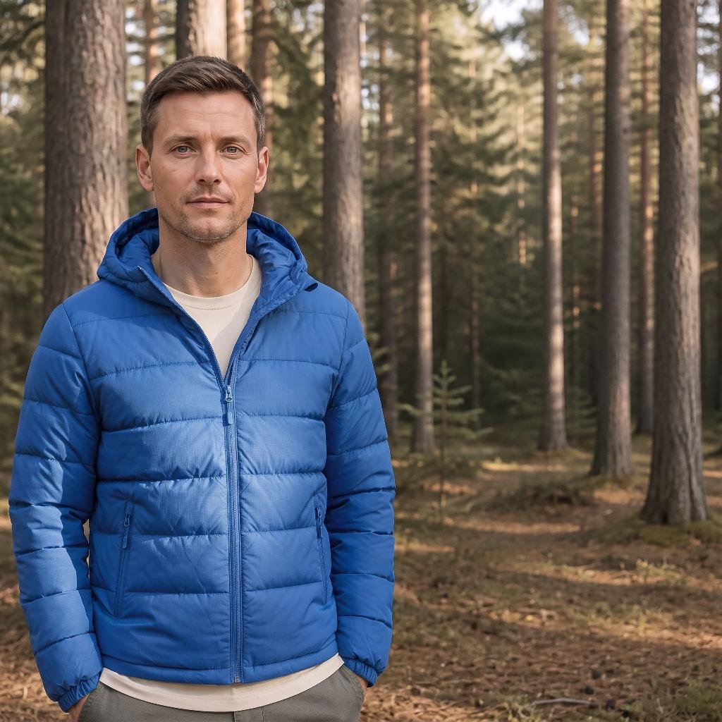 On-brand photo: Puffer jacket on the brand model