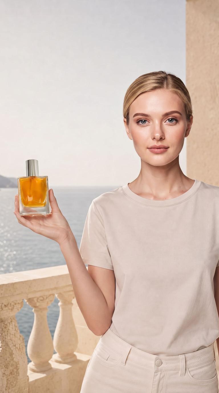 The brand model on a seaside terrace