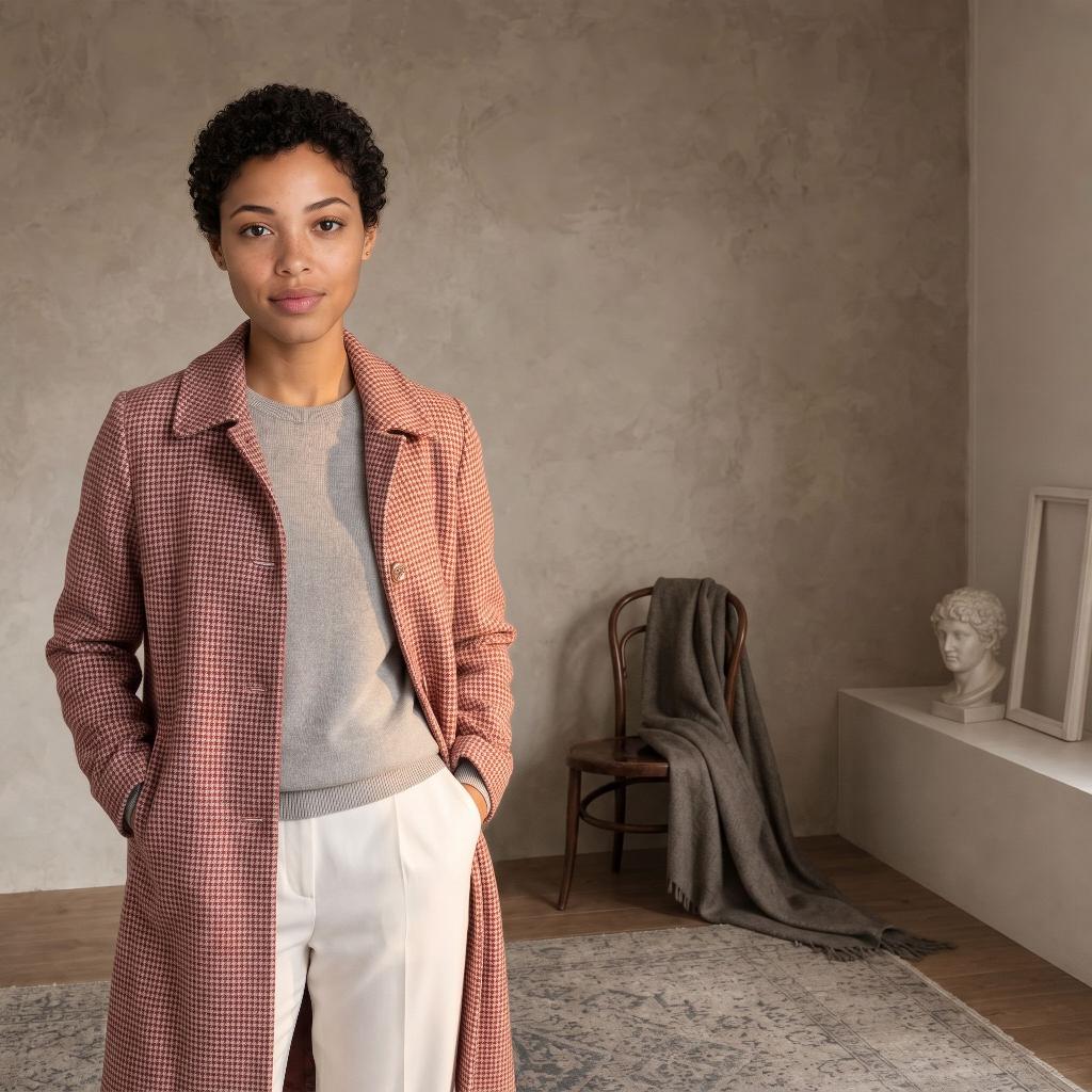 On-brand photo: the real coat on the recurring model