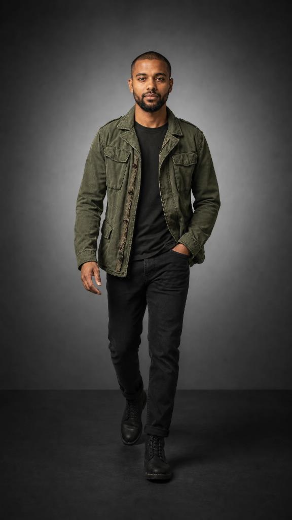 Full shot of the green field jacket