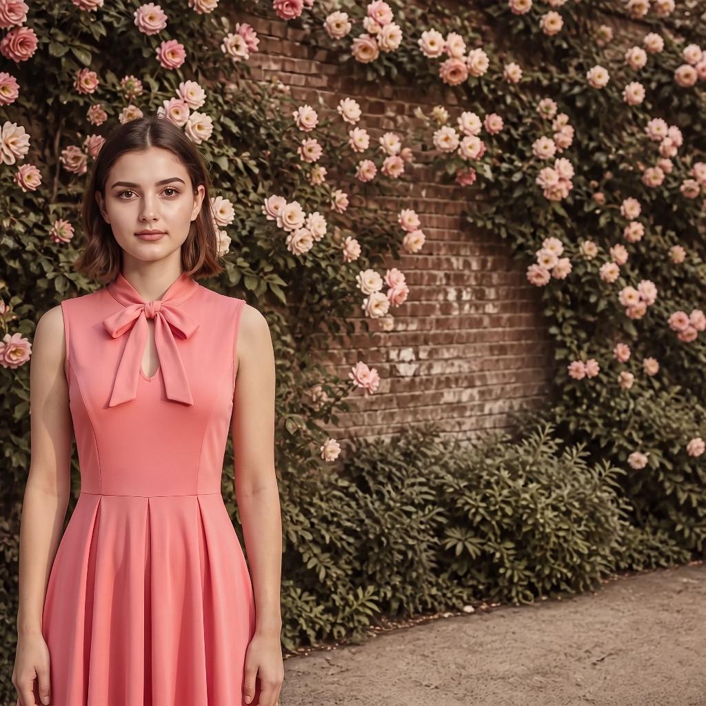 On-brand photo: Pink dress on the brand model
