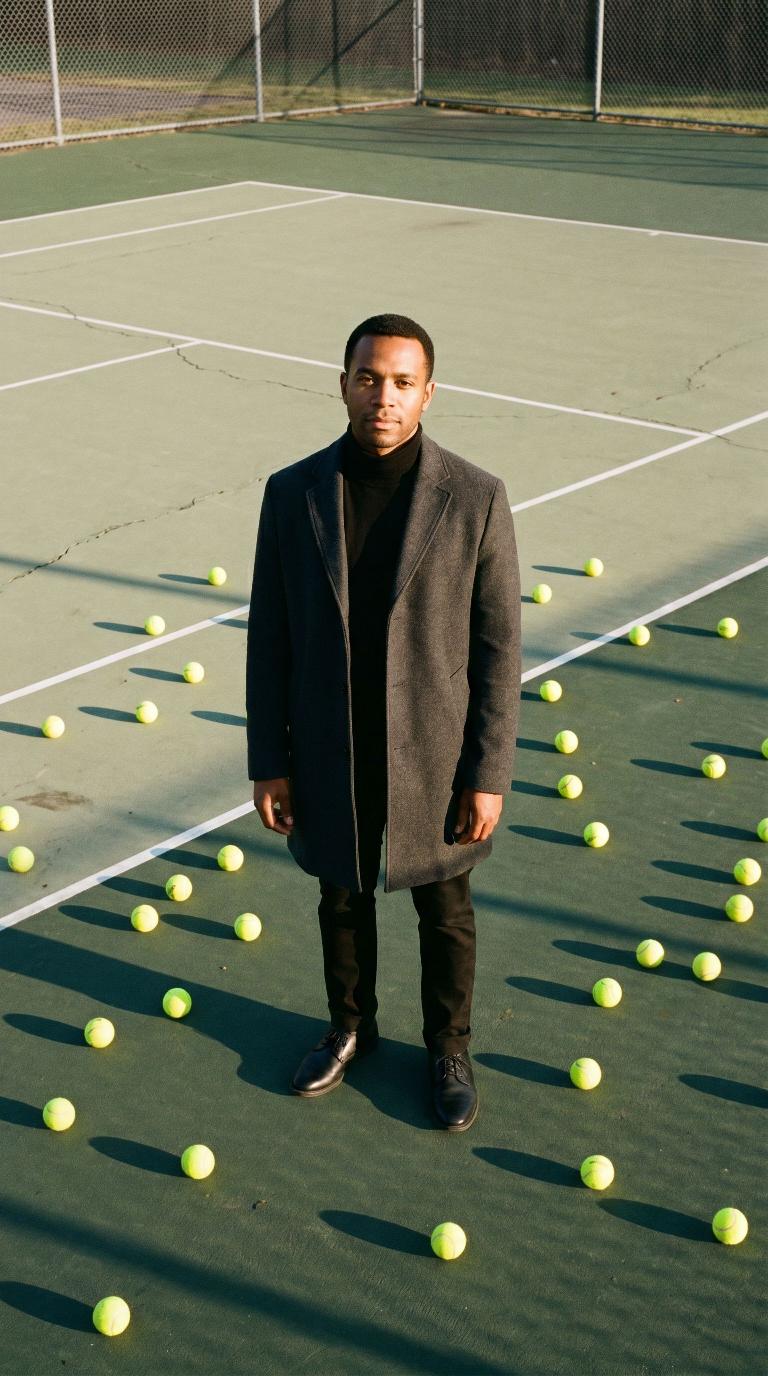 Scene: Sunlit tennis court